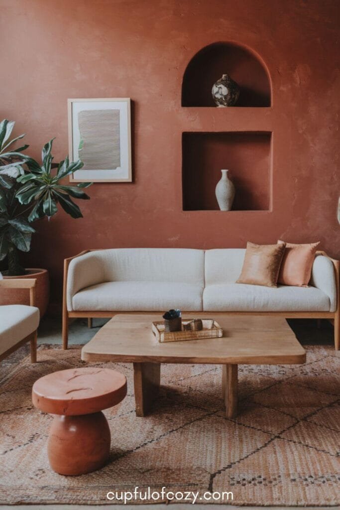 Terracotta Accent Wall Living Room