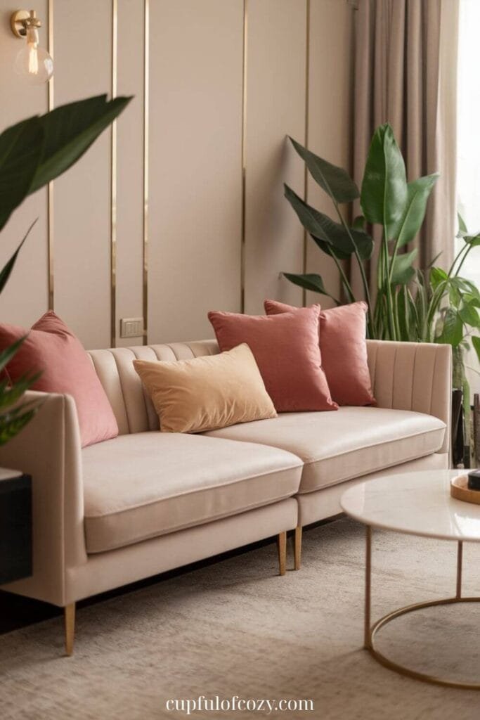 Velvet Pillows on a Neutral Sofa