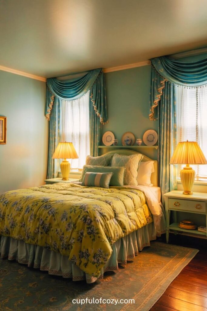 Vintage Charm Light Blue and Pale Yellow Bedroom (2)