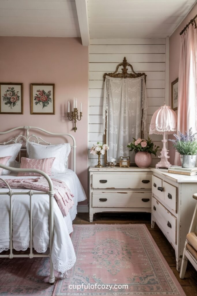 Vintage-Inspired Pink and White Bedroom