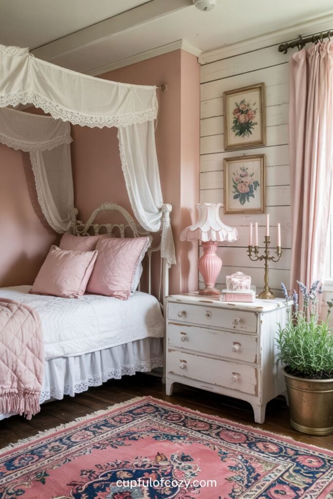 Vintage-Inspired Pink and White Bedroom