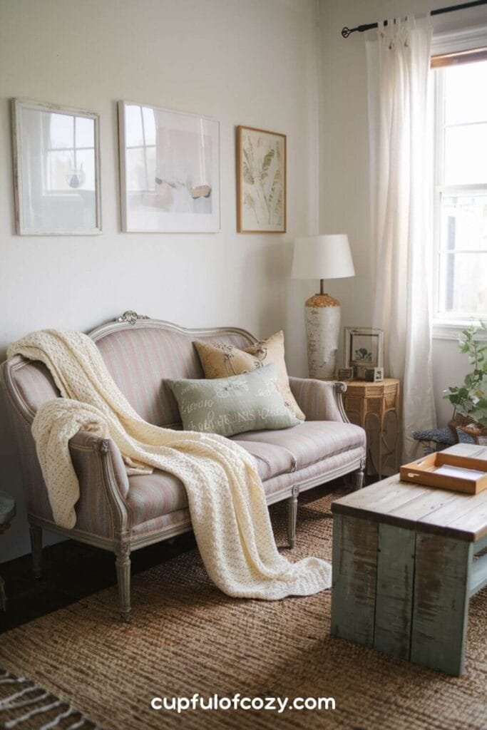 Vintage Settee and Knit Blankets