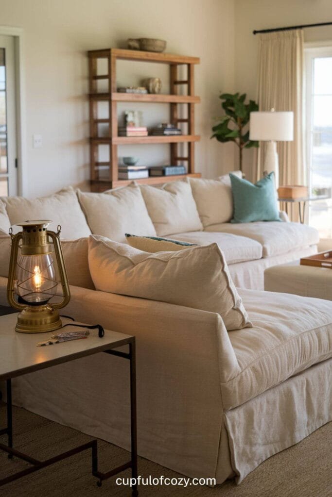 Warm Beige Lounge with Brass Shine