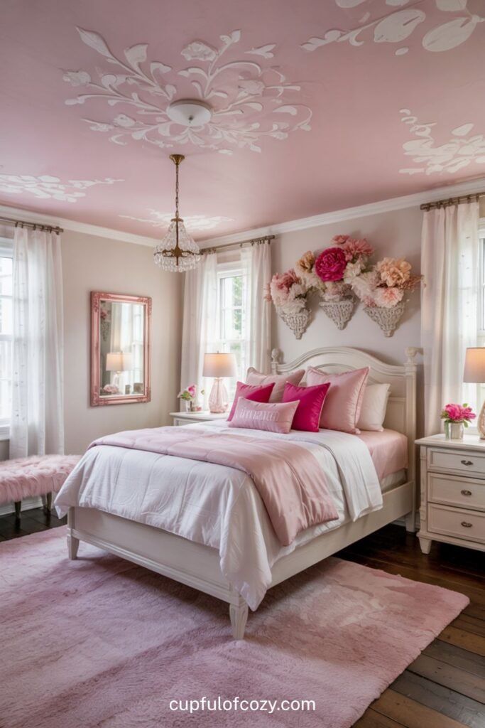 Whimsical Pink and White Ceiling Treatment