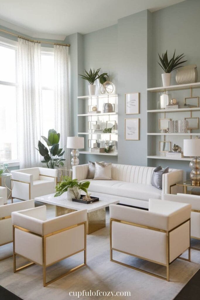 White Shelves with Metallic Accents