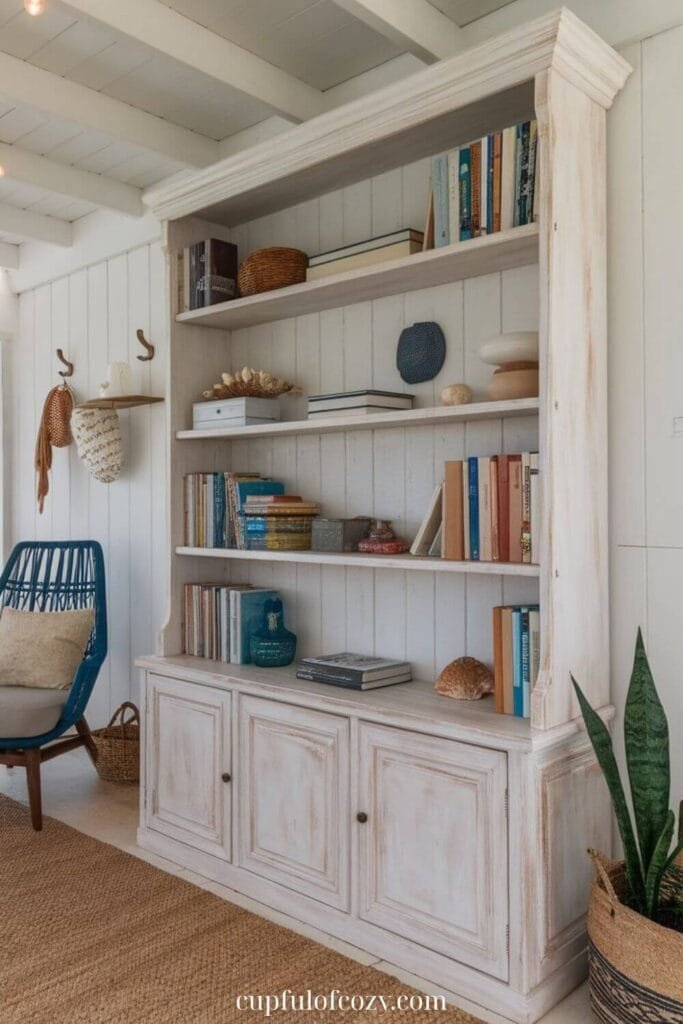 Whitewashed Bookcase Living Room