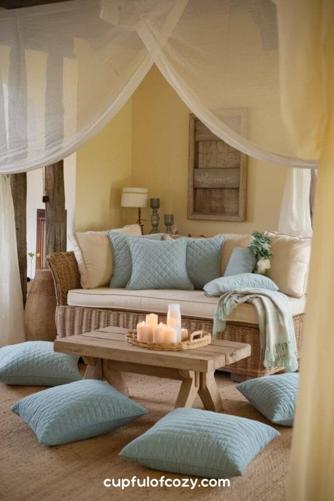 Wicker Chaise and Quilted Pillows