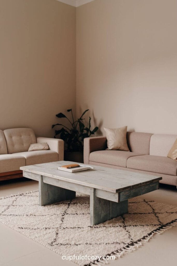 Worn Wood Coffee Table for Rustic Minimalist Living Room