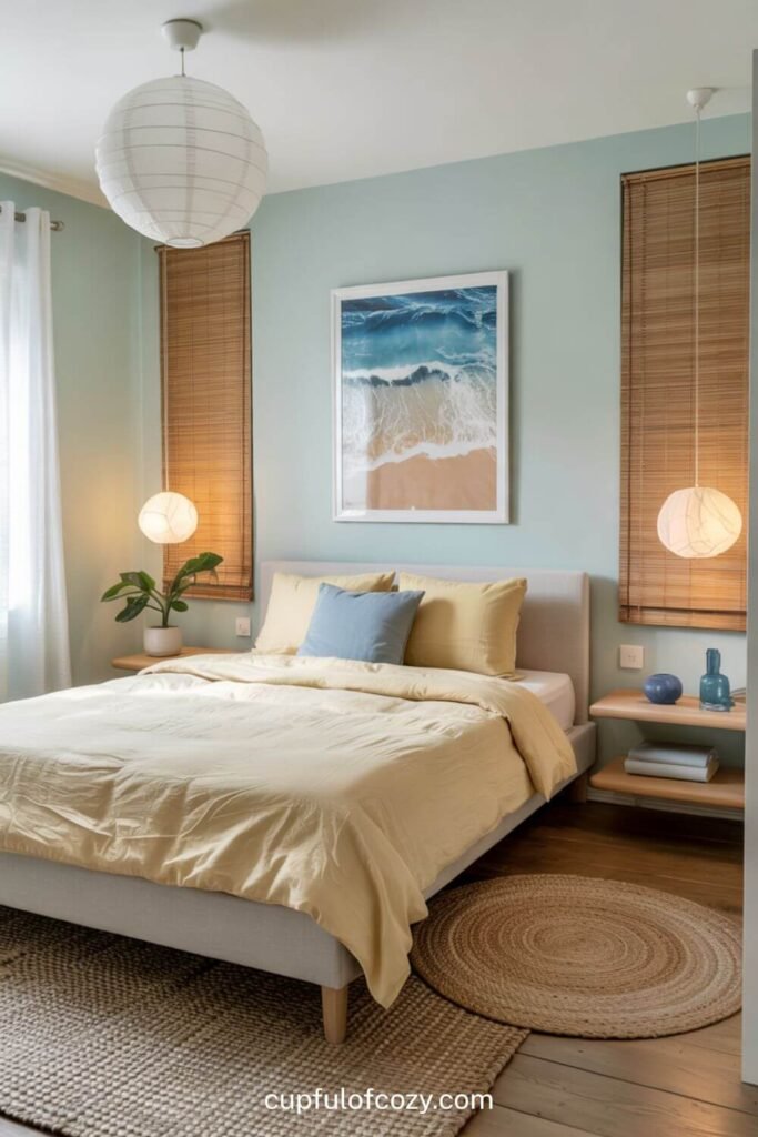 Zen Beach Light Blue and Pale Yellow Bedroom