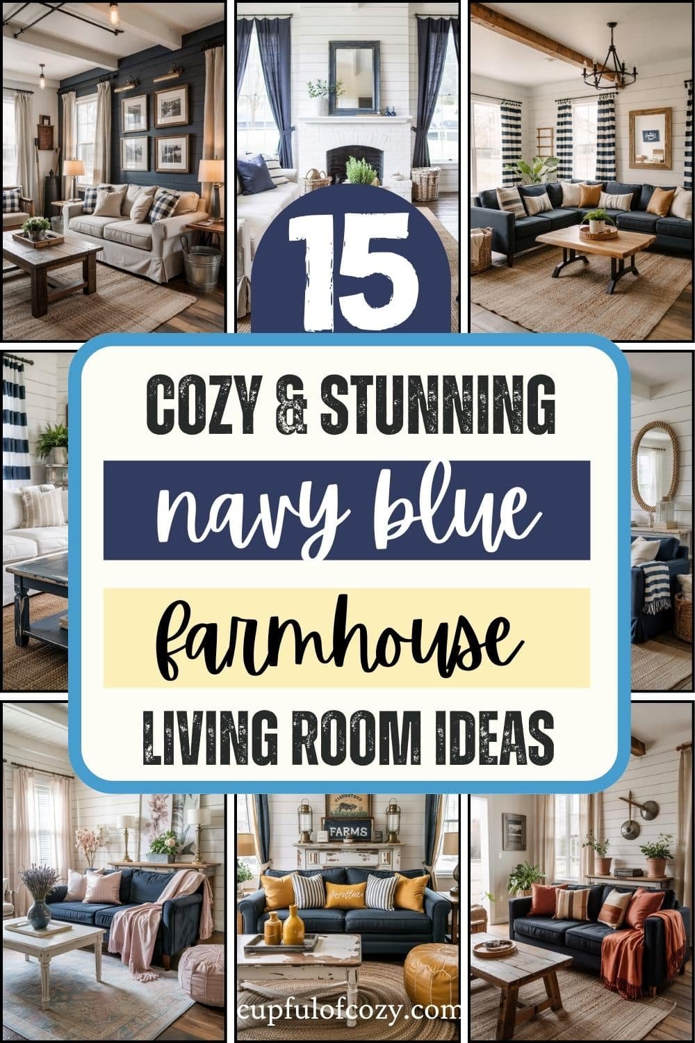 Unexpected Color Combos That Look Amazing with Navy Blue Farmhouse Living Room Ideas