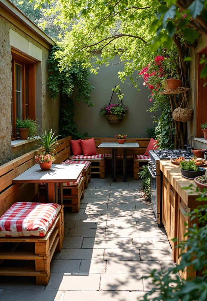 20 Creative and Cheap Outdoor Kitchen Ideas That Will Impress Your Guests! - 24. Recycled Pallet Benches