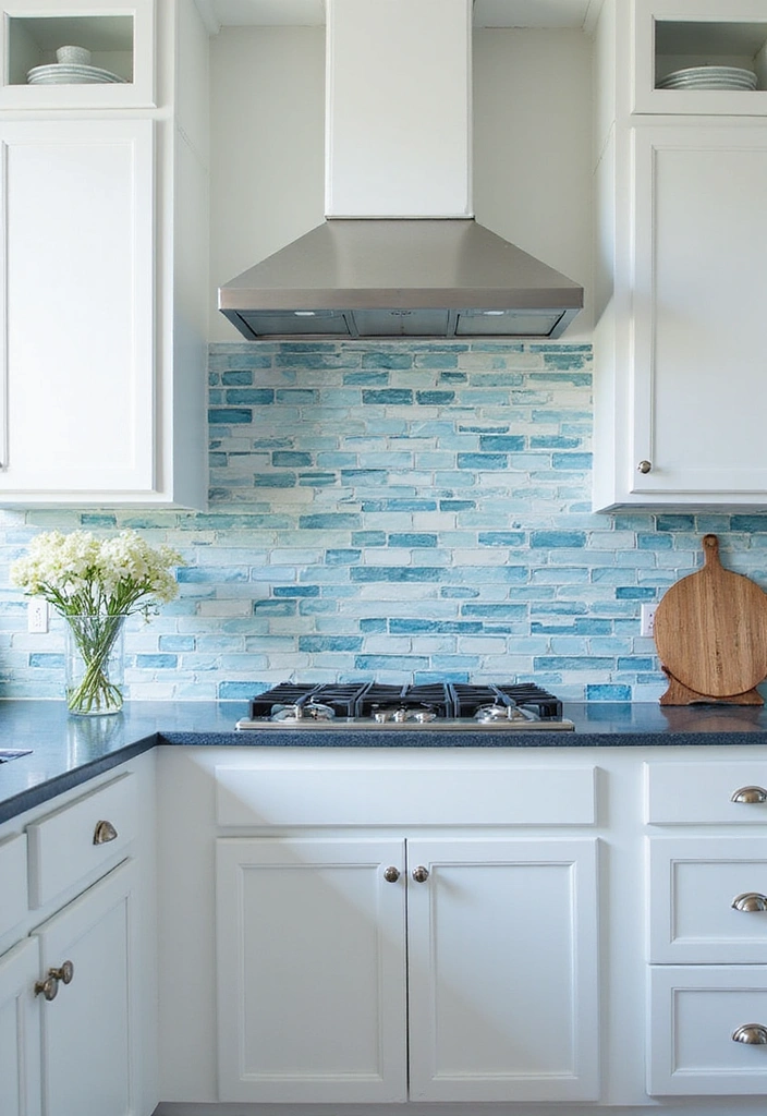 20 Gorgeous White and Blue Coastal Kitchen Ideas Perfect for a Beachy Atmosphere! - 3. Beachy Tile Backsplash