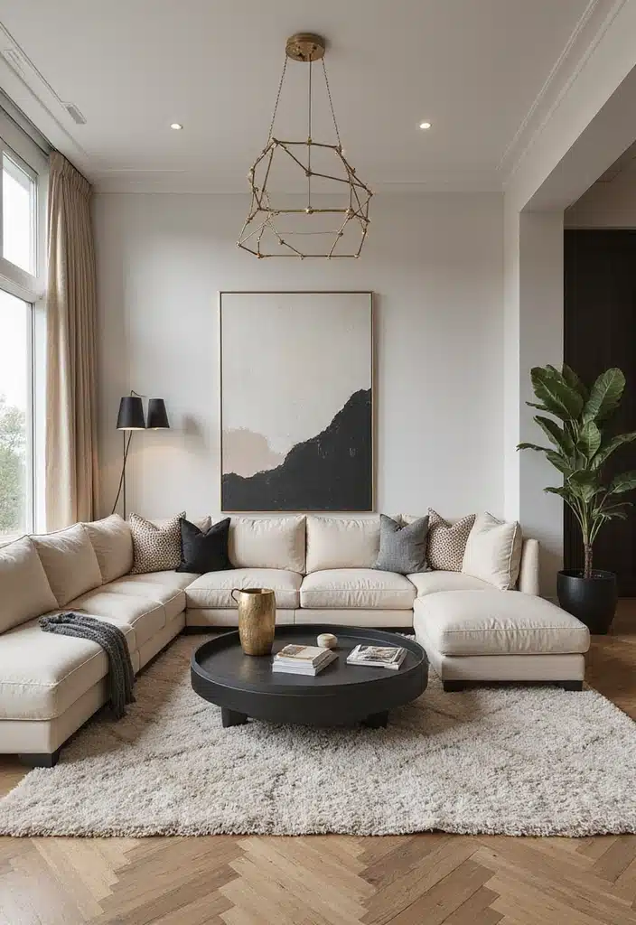 20 Jaw-Dropping Cream Black and Gold Living Room Designs You Need to See! - 20. Open Concept Flow