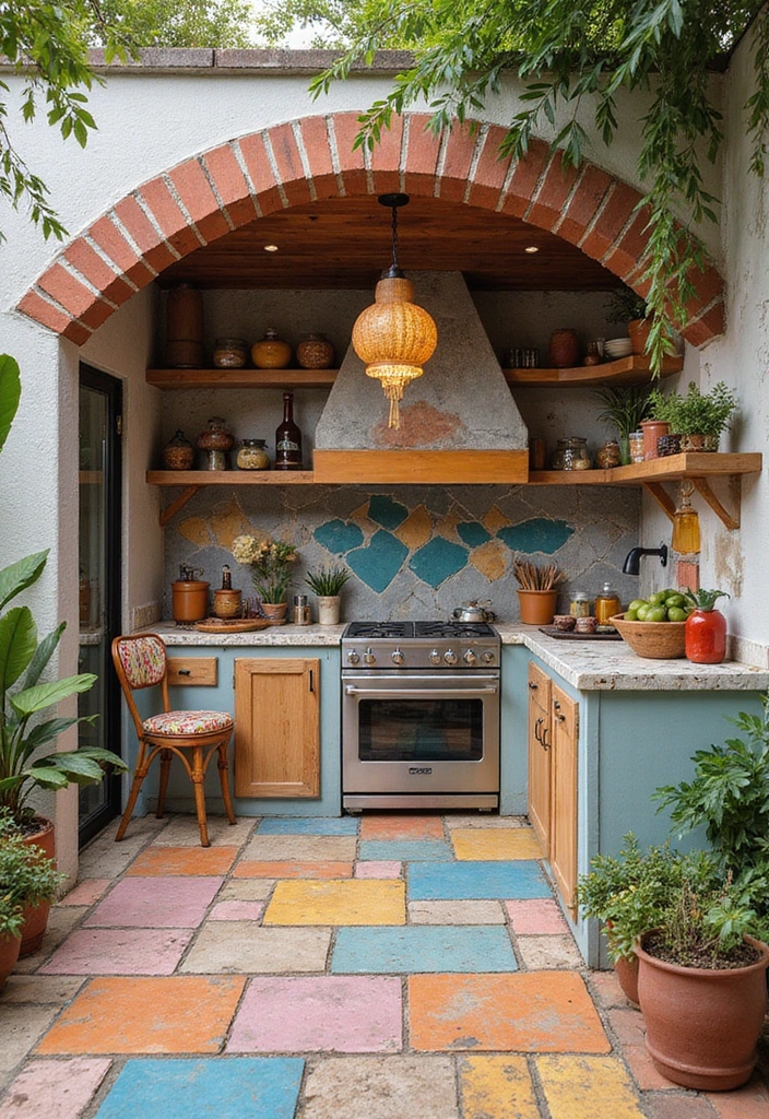 21 Jaw-Dropping Backyard Outdoor Kitchen Designs to Elevate Your Summer BBQs! - 19. Artsy Outdoor Kitchen