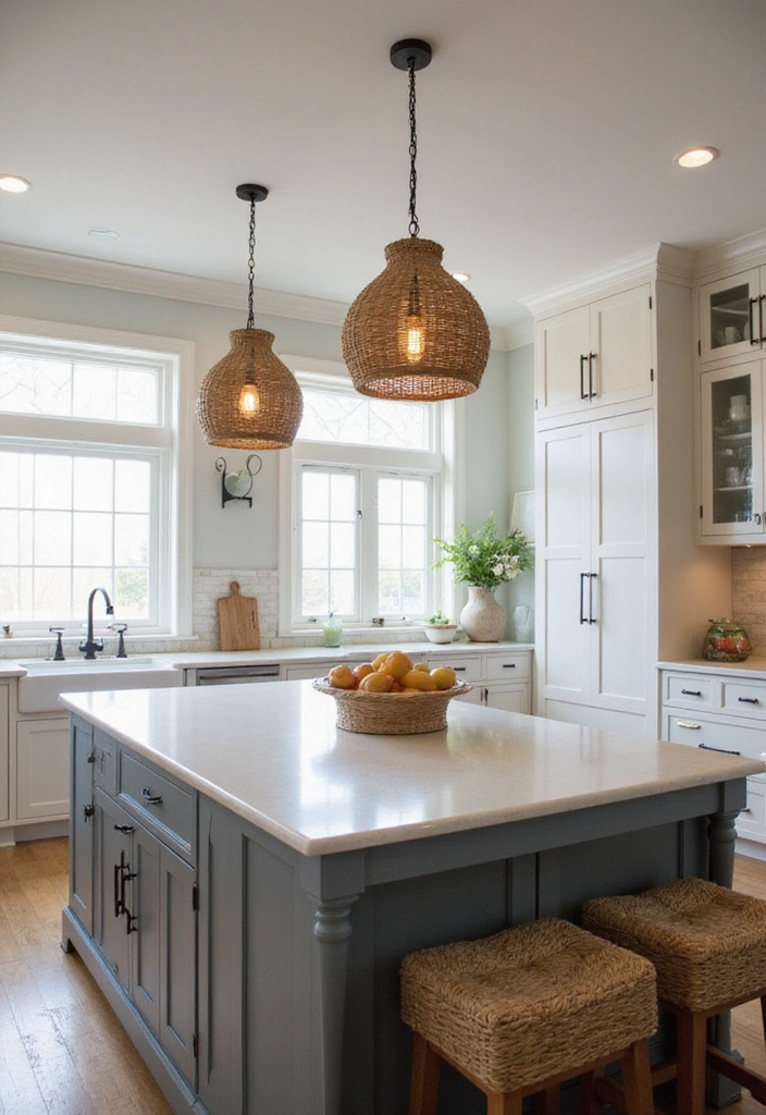 20 Budget-Friendly Coastal Hamptons Style Kitchen Ideas That Look Expensive! - 6. Elegant Lighting Fixtures