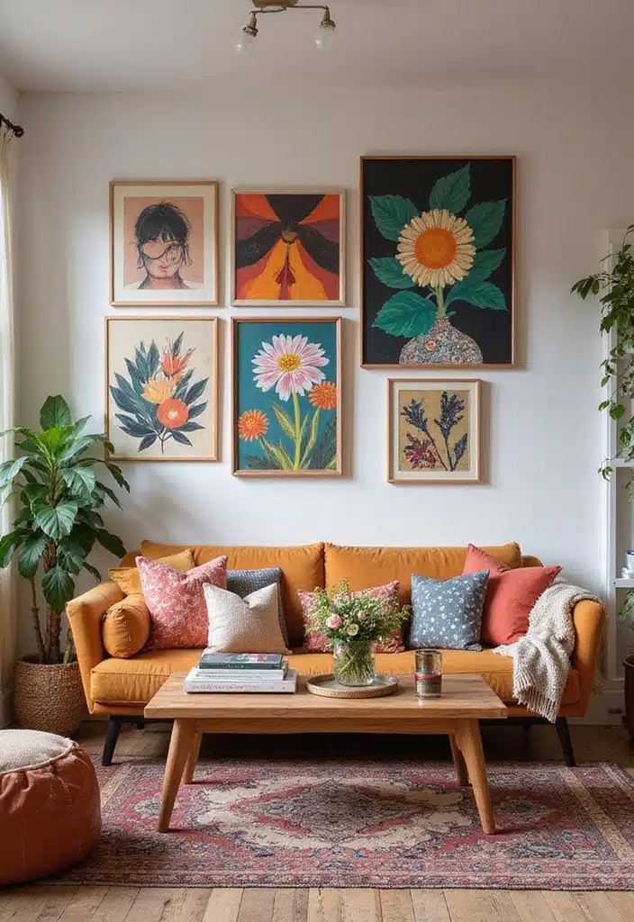 20 Boho Modern Living Room Inspirations That Add Warmth to Your Home! - 11. Vibrant Art Pieces