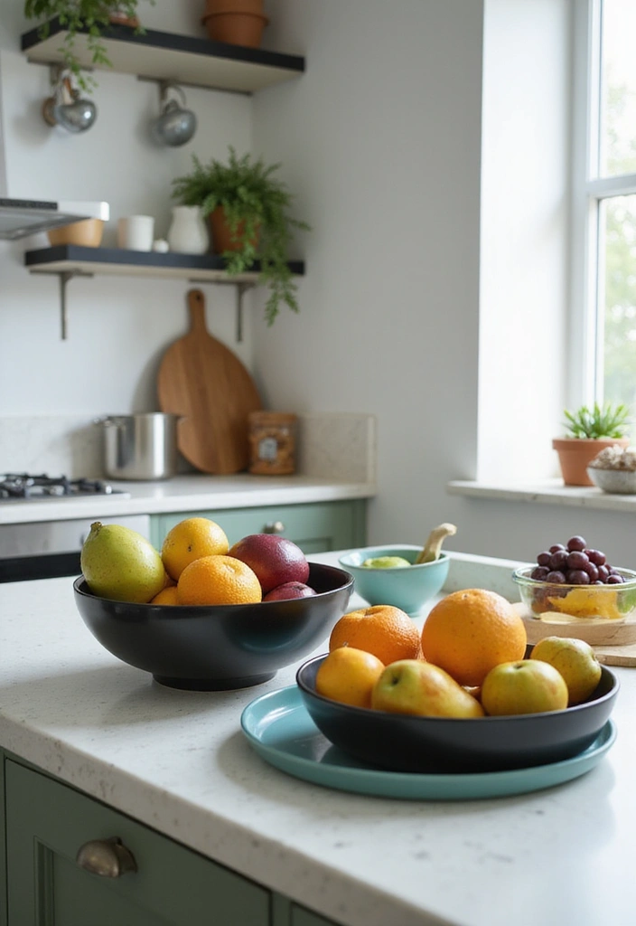 20 Unique Sage Green and Black Kitchen Ideas That Will Make You Fall in Love with Cooking Again! - 17. Sage Green and Black Fruit Bowls