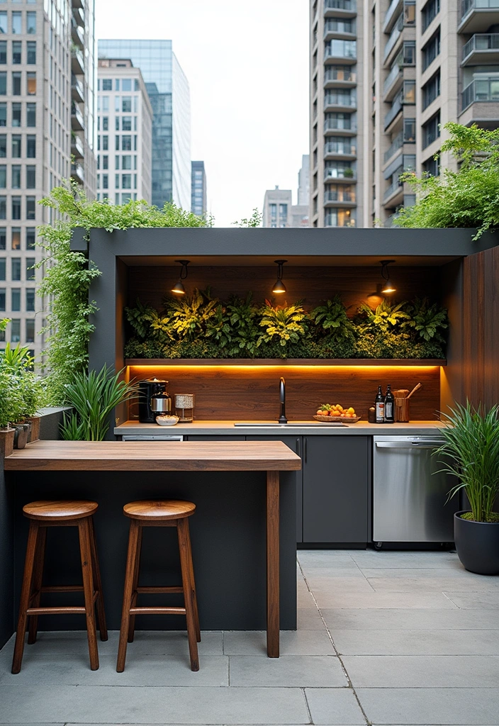 21 Jaw-Dropping Backyard Outdoor Kitchen Designs to Elevate Your Summer BBQs! - 16. Urban Rooftop Kitchen