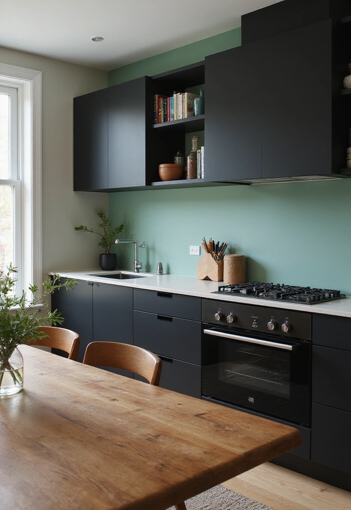 20 Unique Sage Green and Black Kitchen Ideas That Will Make You Fall in Love with Cooking Again! - 3. Sage Green Accent Wall