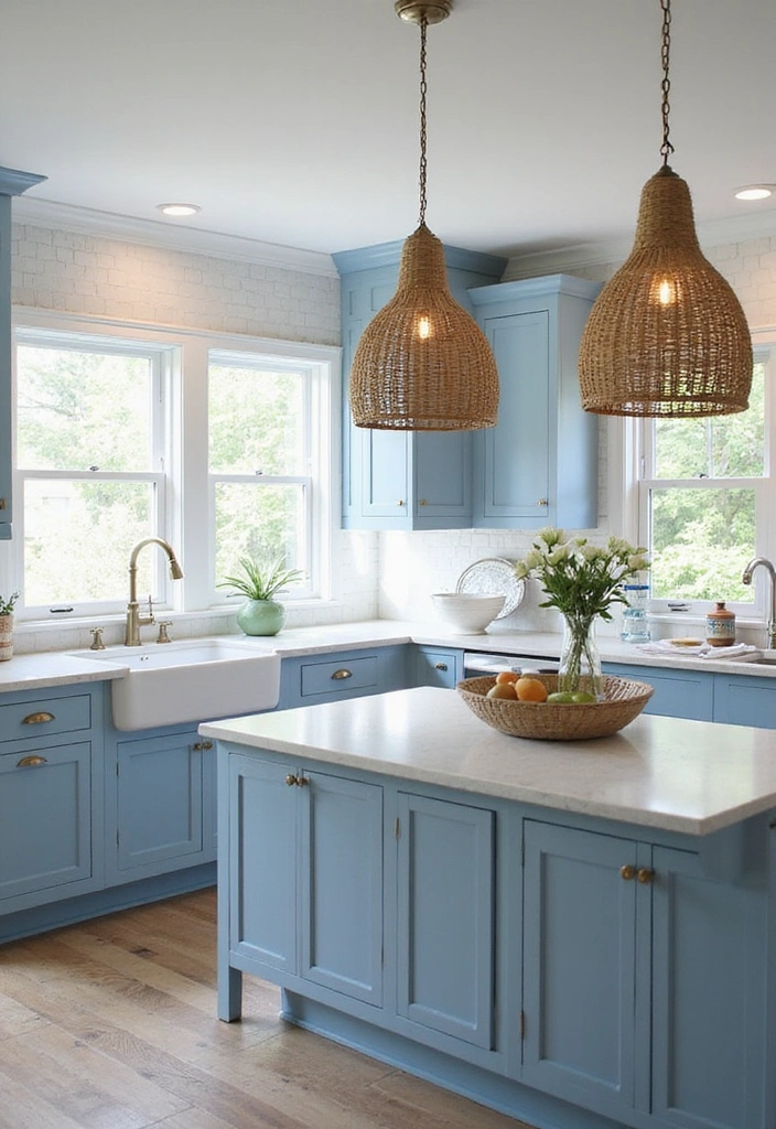 20 Gorgeous White and Blue Coastal Kitchen Ideas Perfect for a Beachy Atmosphere! - 7. Light Fixtures in Coastal Style