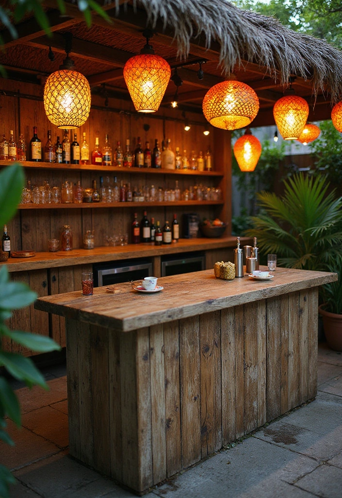 20 Creative and Cheap Outdoor Kitchen Ideas That Will Impress Your Guests! - 16. Tiki Bar Vibe