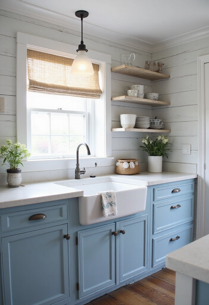 20 Gorgeous White and Blue Coastal Kitchen Ideas Perfect for a Beachy Atmosphere! - 2. Shiplap Walls