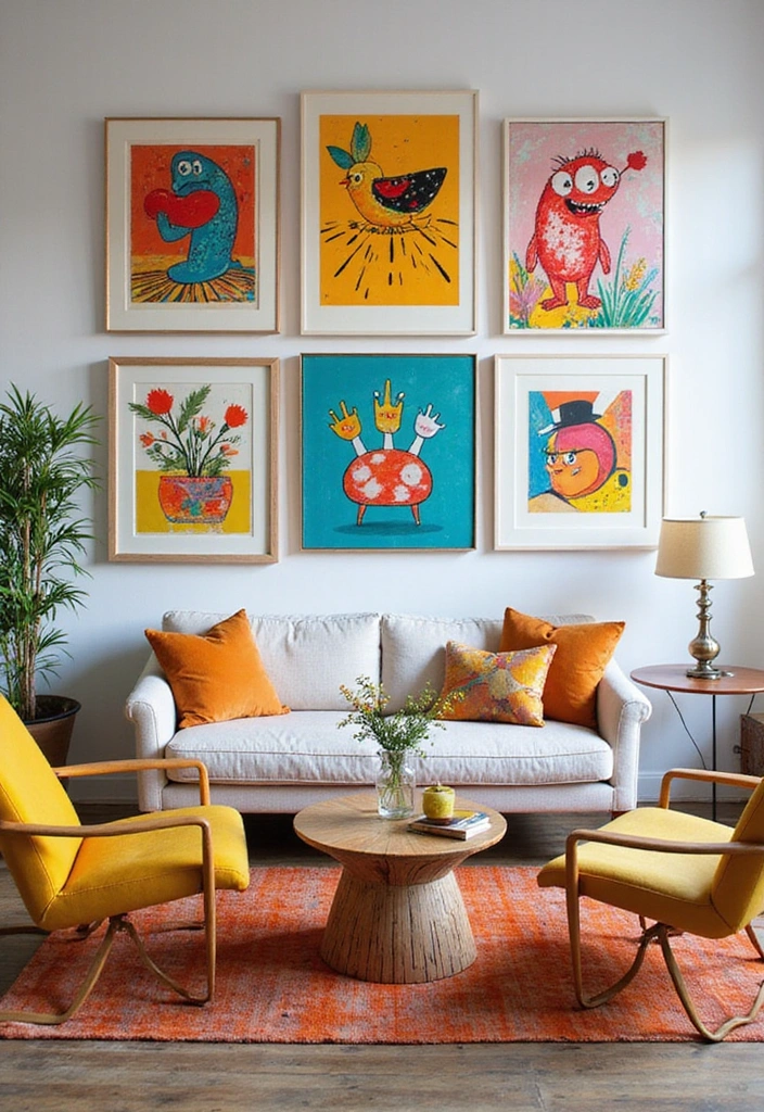 17 Eclectic Gallery Wall Styles for Your Living Room That Will Show Off Your Personality! - 4. Color Pop