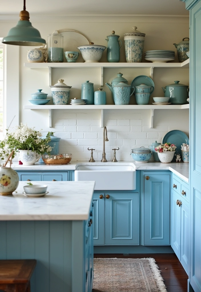 20 Gorgeous White and Blue Coastal Kitchen Ideas Perfect for a Beachy Atmosphere! - 11. Vintage Finds
