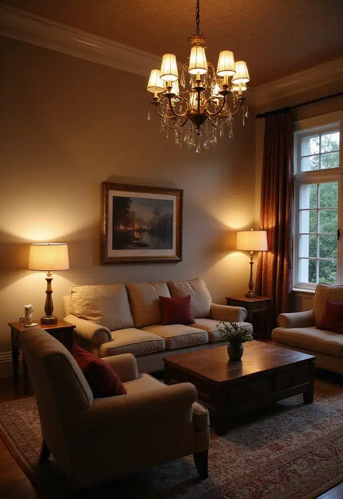 20 Jaw-Dropping Cream Black and Gold Living Room Designs You Need to See! - 11. Layered Lighting