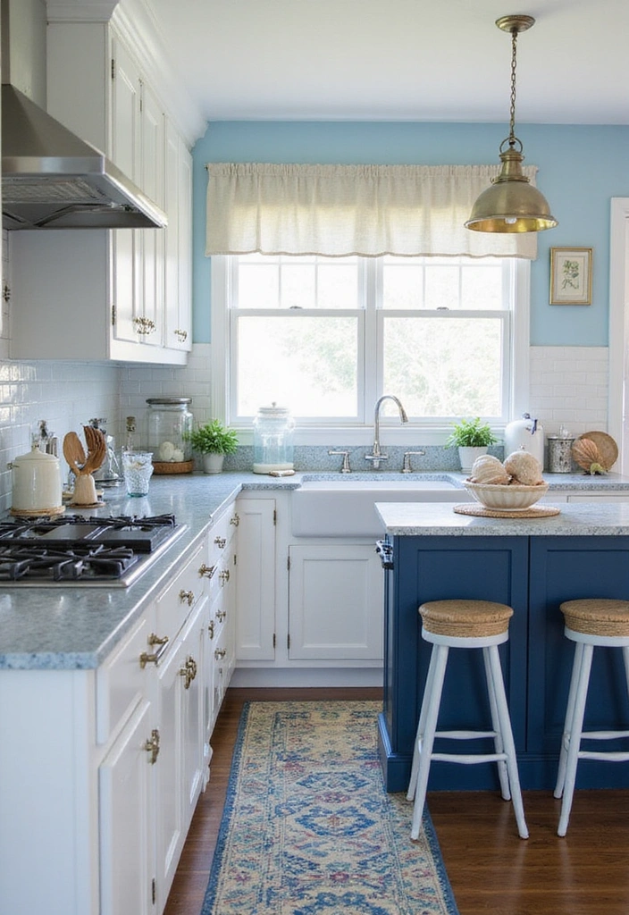 20 Charming Small Coastal Cottage Kitchens to Spark Your Decor Dreams! - 1. Nautical Blue and White Palette