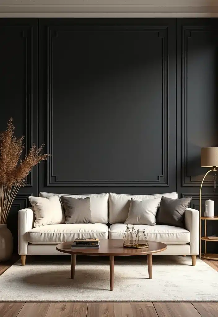 20 Jaw-Dropping Cream Black and Gold Living Room Designs You Need to See! - 2. Bold Black Feature Walls
