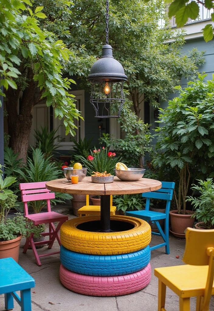 20 Creative and Cheap Outdoor Kitchen Ideas That Will Impress Your Guests! - 10. Upcycled Tire Table
