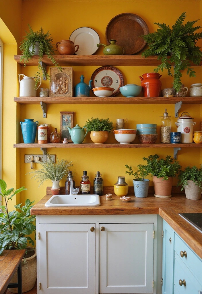 15 Timeless Kitchen Ideas That Blend Vintage Charm with Modern Elegance (Must-See #8!) - 7. Open Shelving with Vintage Finds