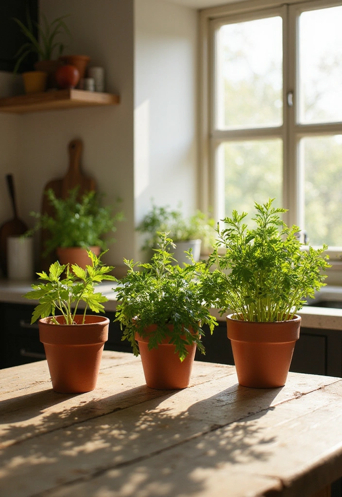 How to Make a Small Kitchen Shine with Modern Rustic Green Decor - 2. Add Greenery with Potted Herbs