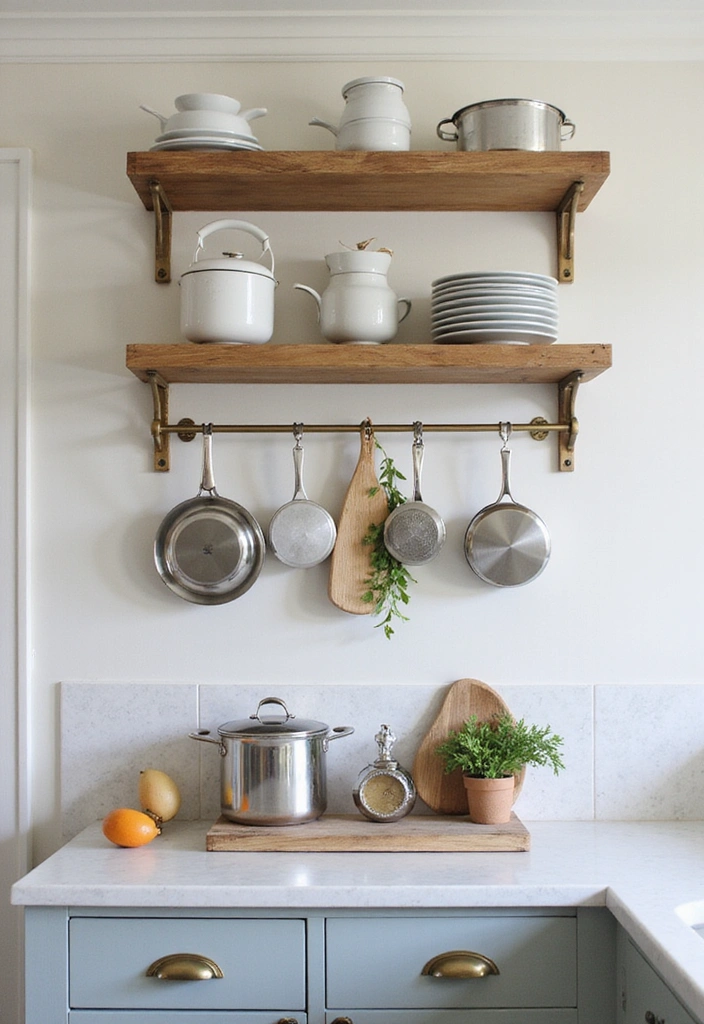 20 Budget-Friendly Coastal Hamptons Style Kitchen Ideas That Look Expensive! - 19. Chic Cookware Displays