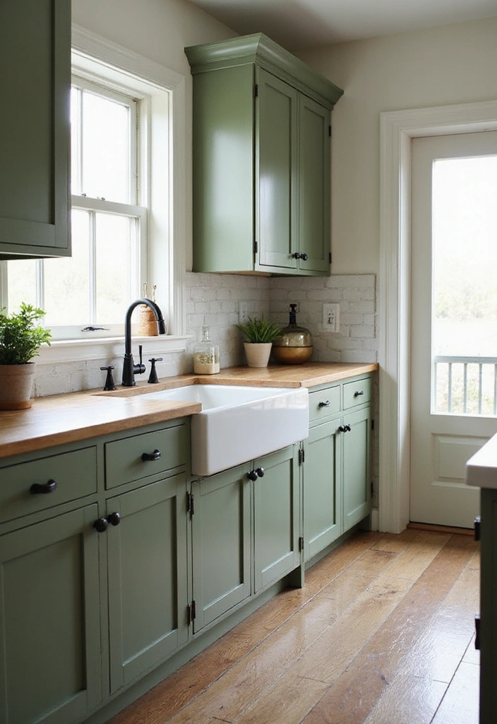 20 Unique Sage Green and Black Kitchen Ideas That Will Make You Fall in Love with Cooking Again! - 1. Sage Green Shaker Cabinets
