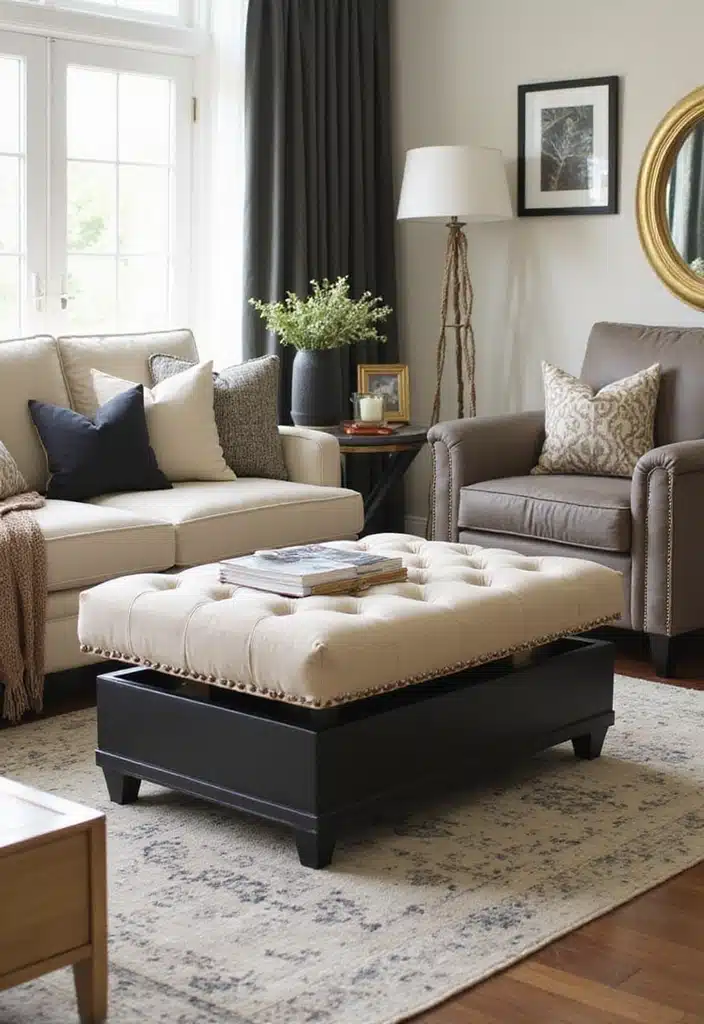 20 Jaw-Dropping Cream Black and Gold Living Room Designs You Need to See! - 22. Multi-Functional Furniture