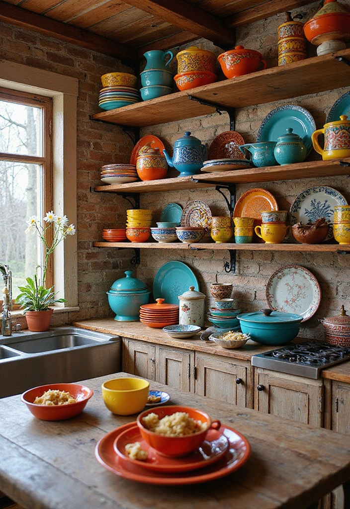 15 Timeless Kitchen Ideas That Blend Vintage Charm with Modern Elegance (Must-See #8!) - 12. Colorful Dishware Display