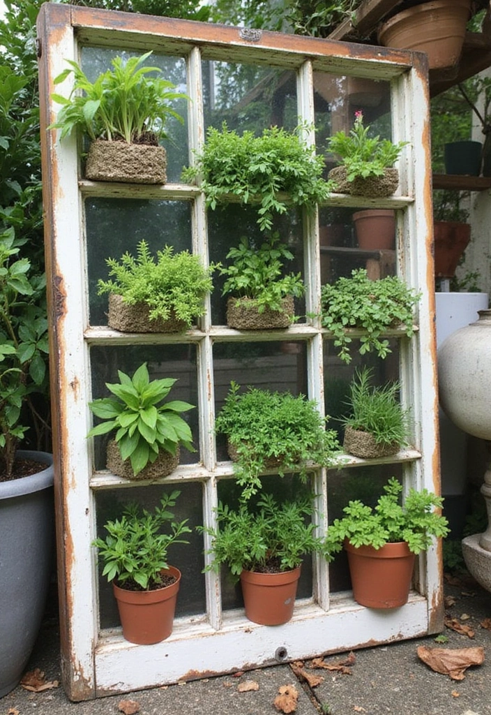 20 Creative and Cheap Outdoor Kitchen Ideas That Will Impress Your Guests! - 14. Upcycled Window Frame for Herbs