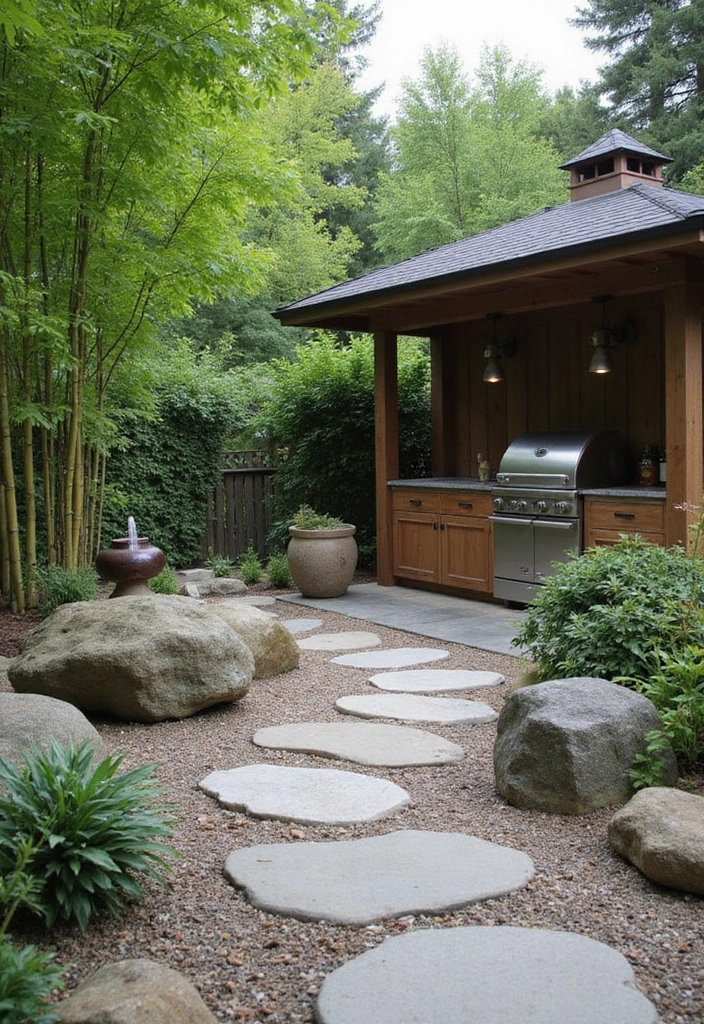 21 Jaw-Dropping Backyard Outdoor Kitchen Designs to Elevate Your Summer BBQs! - 13. Zen Garden Kitchen