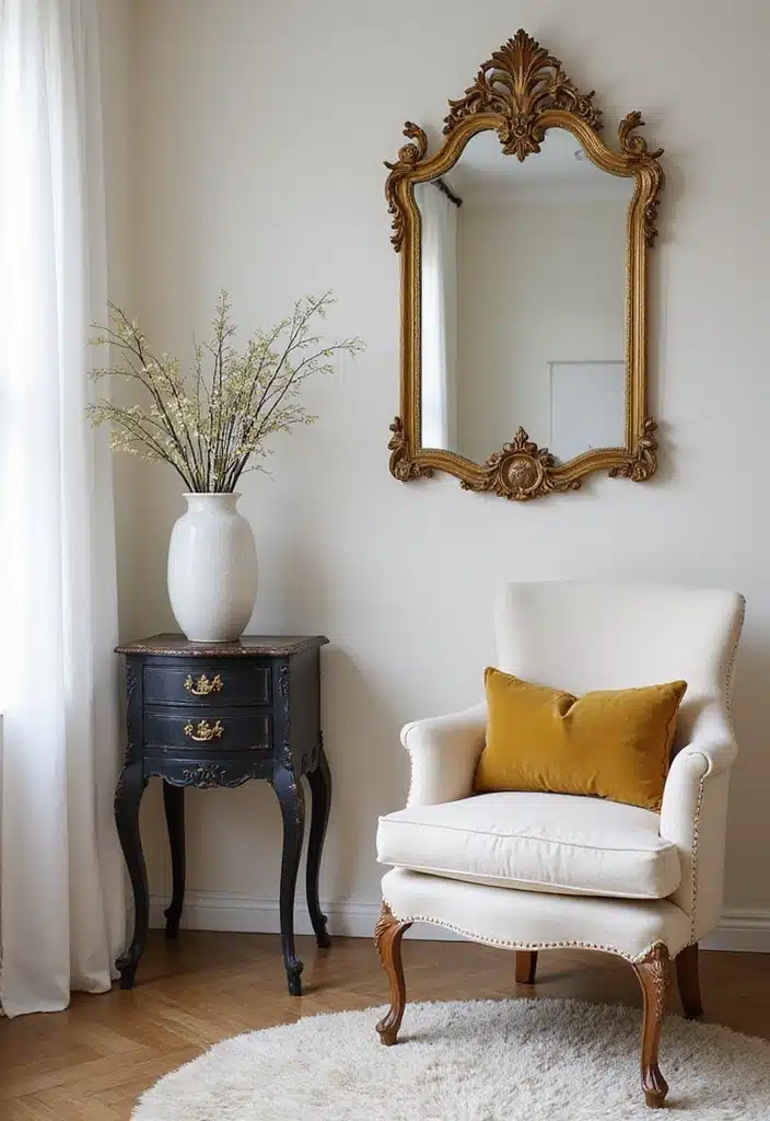 20 Jaw-Dropping Cream Black and Gold Living Room Designs You Need to See! - 23. Vintage Finds