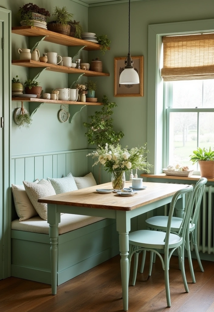How to Make a Small Kitchen Shine with Modern Rustic Green Decor - 8. Create a Cozy Dining Corner