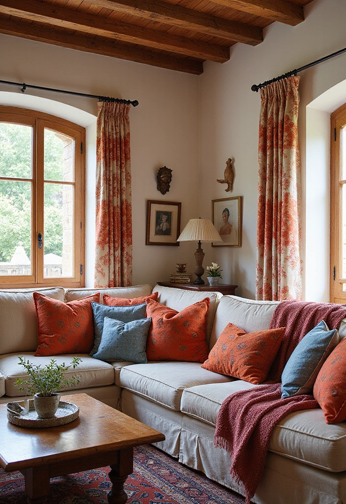 18 Cozy and Chic Modern Mediterranean Living Room Designs That Will Inspire You! - 14. Mediterranean Fabrics and Patterns