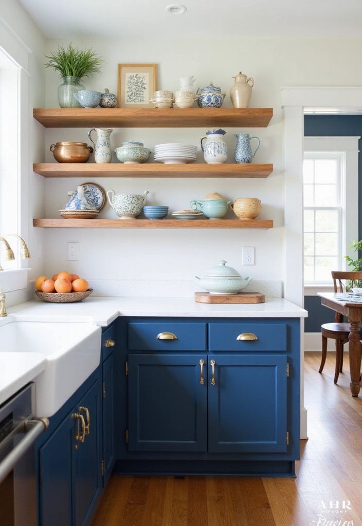 20 Gorgeous White and Blue Coastal Kitchen Ideas Perfect for a Beachy Atmosphere! - 1. Nautical Navy Cabinets