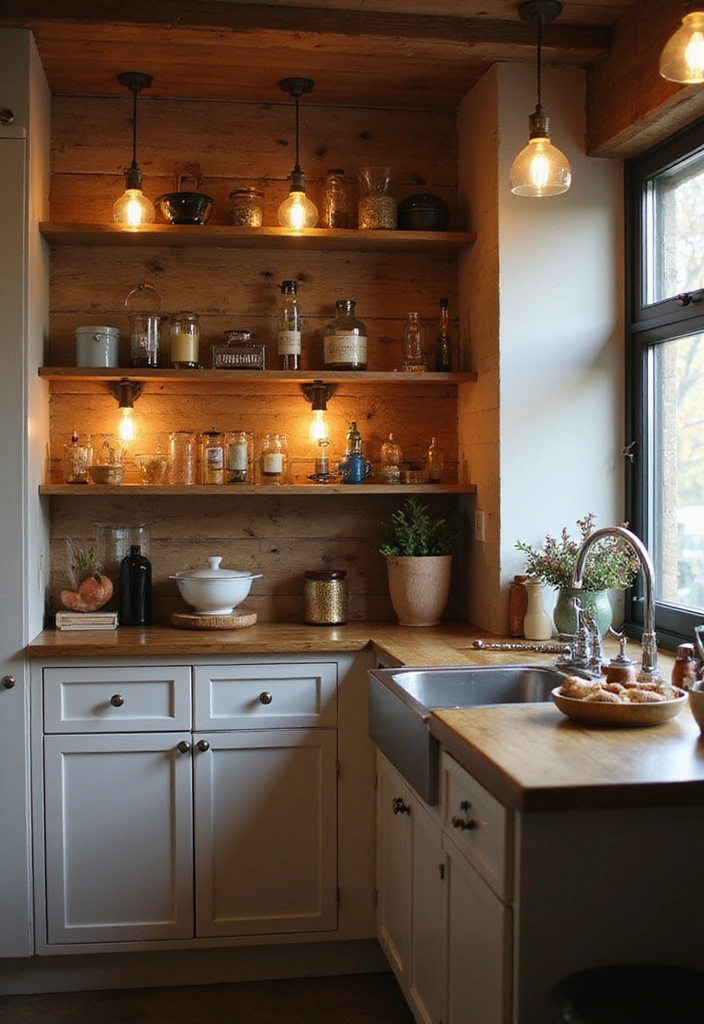 20 Charming Small Coastal Cottage Kitchens to Spark Your Decor Dreams! - 14. Creative Lighting Solutions