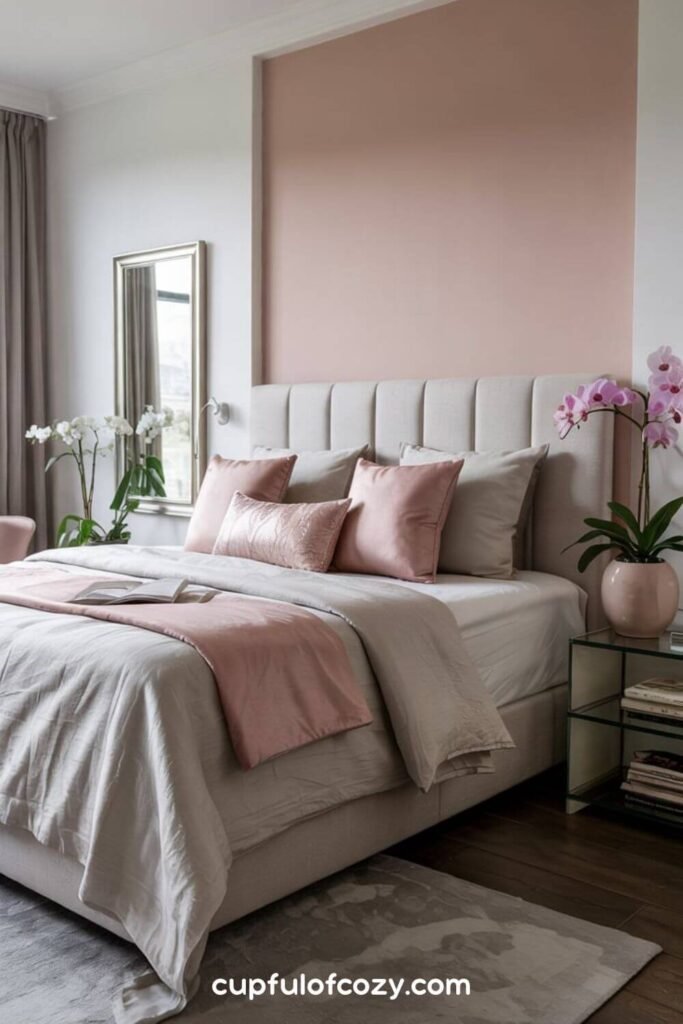 Blush Pink Accent Wall With Grey Everything Else
