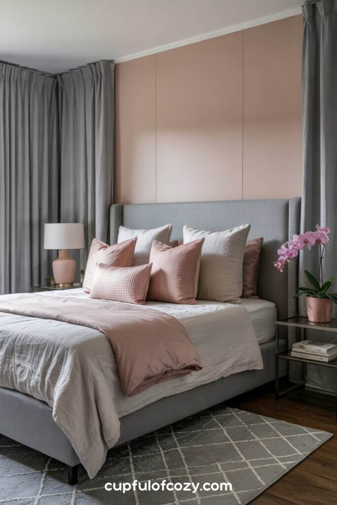Blush Pink Accent Wall With Grey Everything Else