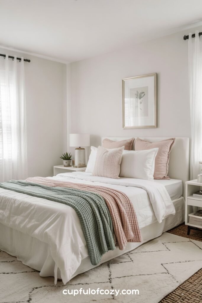 Blush and Sage Color-Blocked Throw Blanket