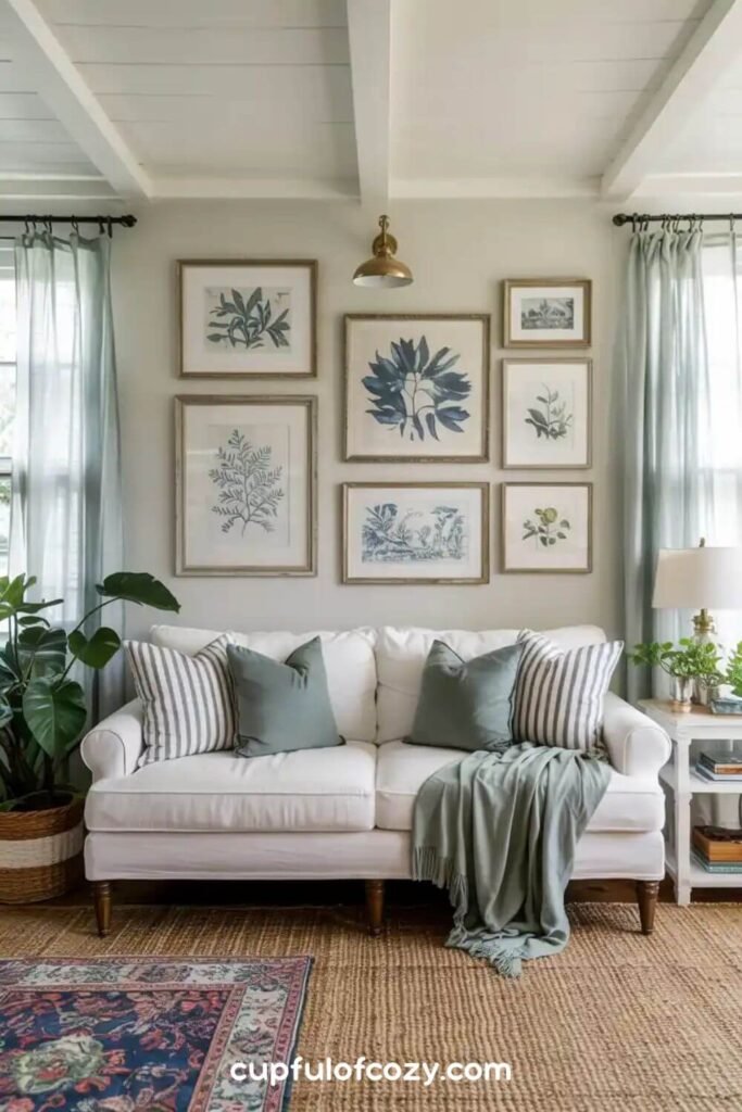 Botanical Gallery Wall with Navy and Sage Frames