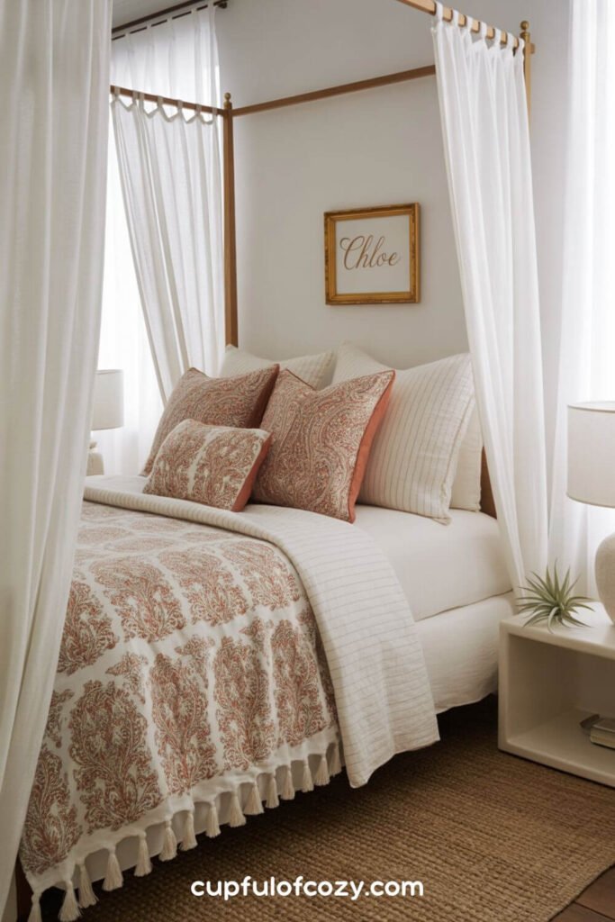 Canopy Beds with Mixed-Pattern Textiles